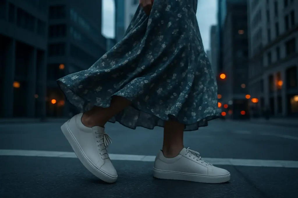 Comment porter des sneakers avec une robe longue ?